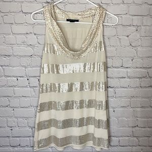 White House Black Market Sequined Cowl Neck Sleeveless Top Medium